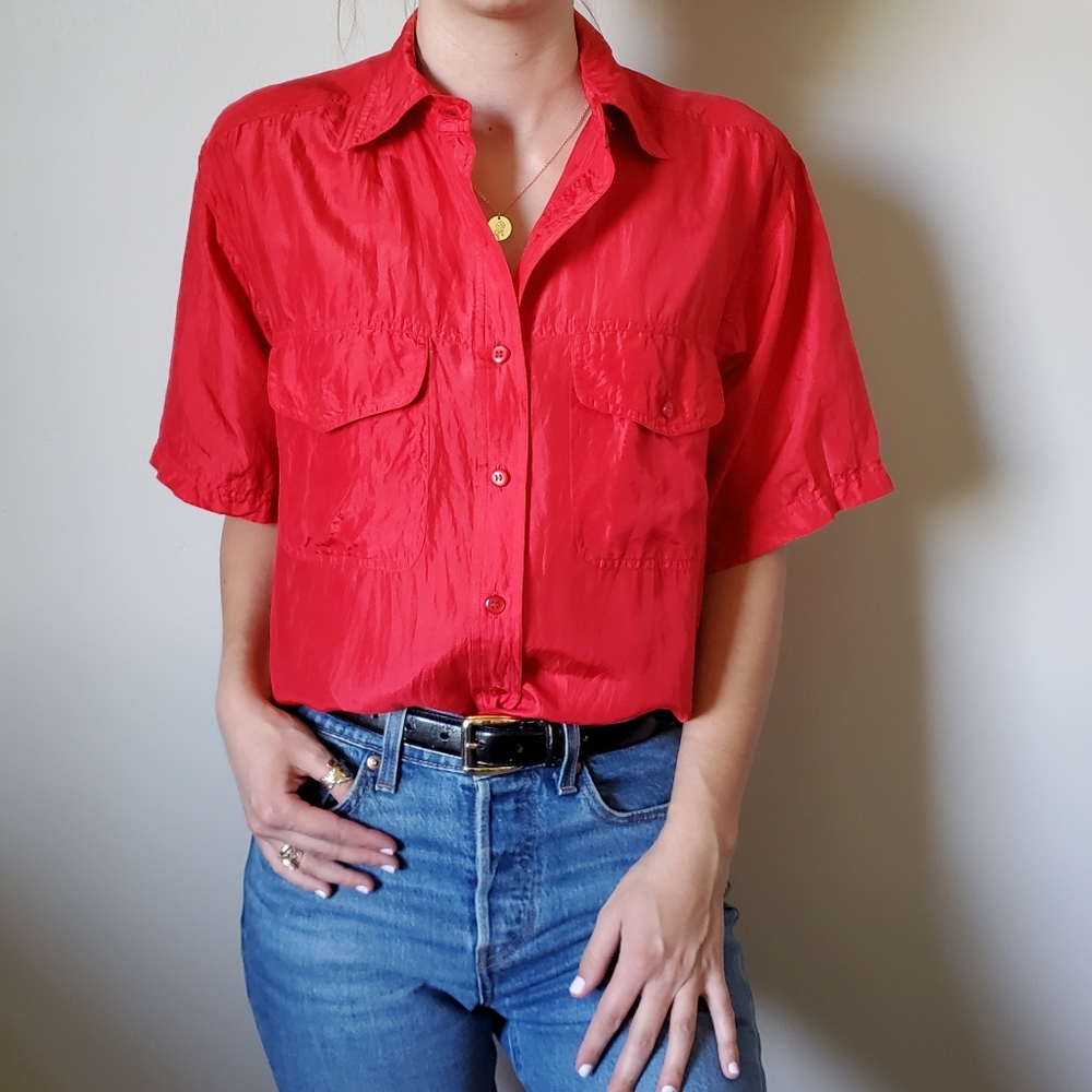 Red Silk Blouse - Picture 4 of 16